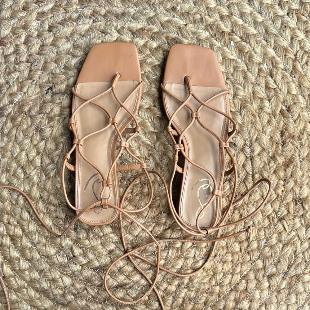 Sam Edelman Tan Lace-Up Square Toe Sandals, Size 8.5
